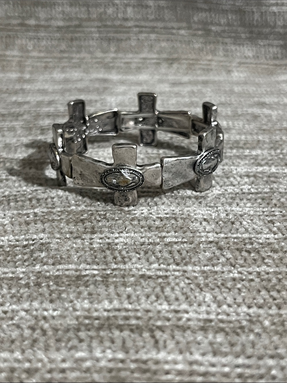 Inspirational Cross Christian Religious Antiqued Metal Stretch Bracelet 7”